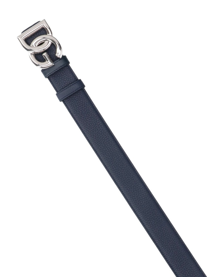 Dolce & Gabbana Navy Blue Leather Logo Belt