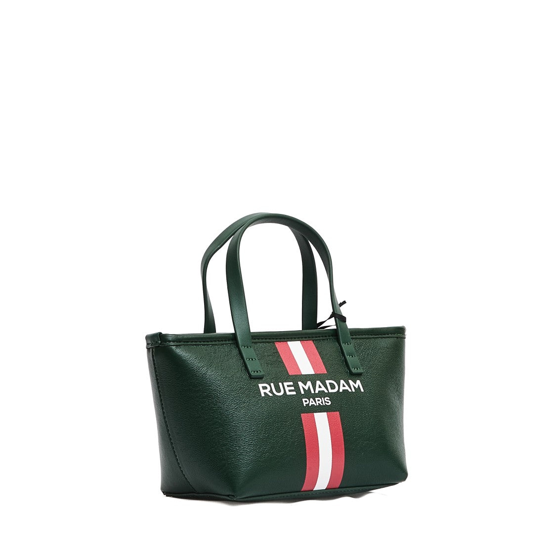 Rue Madame Compact Mini Shopping Bag In Green Leather With Striped Accents