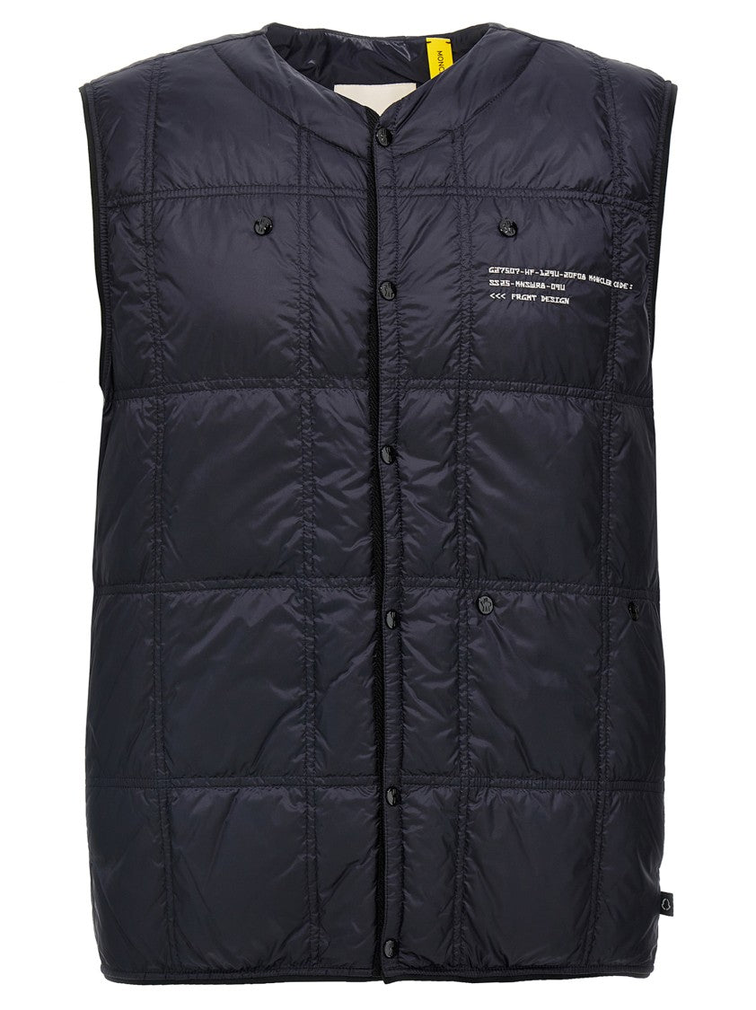 Moncler Genius Quilted Black Vest With Embroidered Details