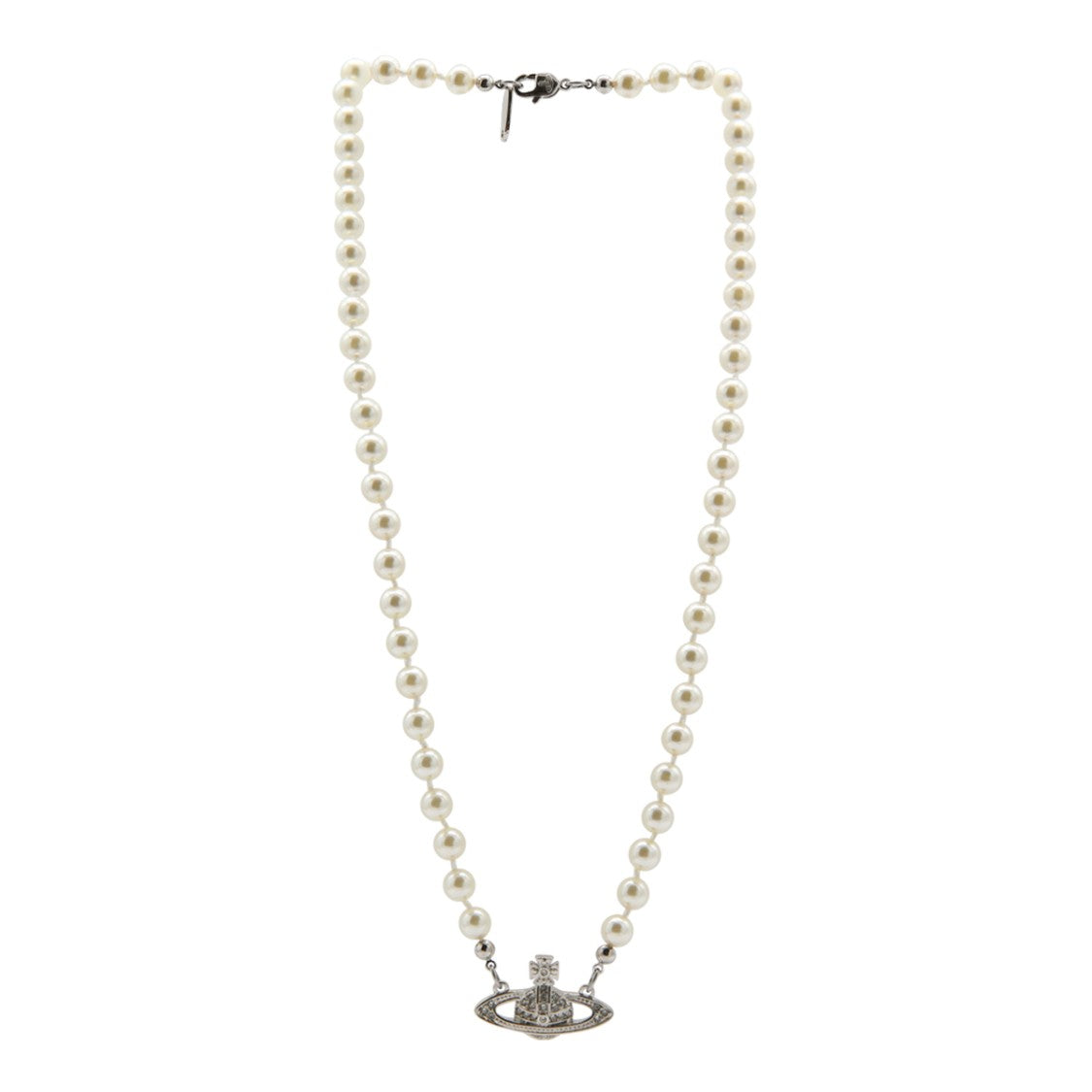 Vivienne Westwood Pearl Platinum Brass Emblem Logo Necklace