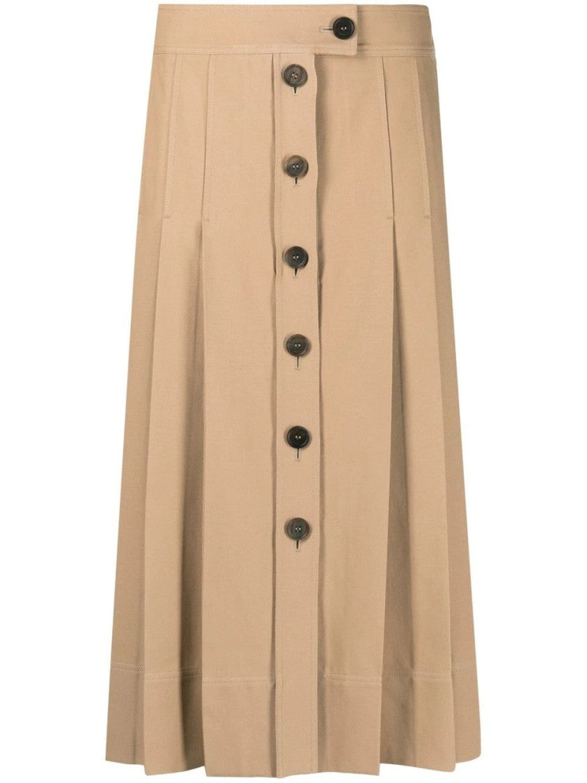 Salvatore Ferragamo Beige Midi Skirt With Button Closure And Pleated Details