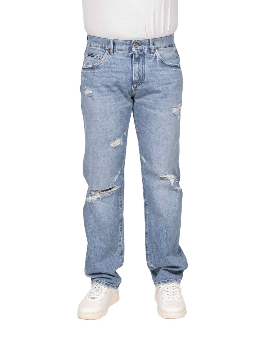 Dolce & Gabbana Light Blue Distressed Relaxed-Fit Denim Jeans
