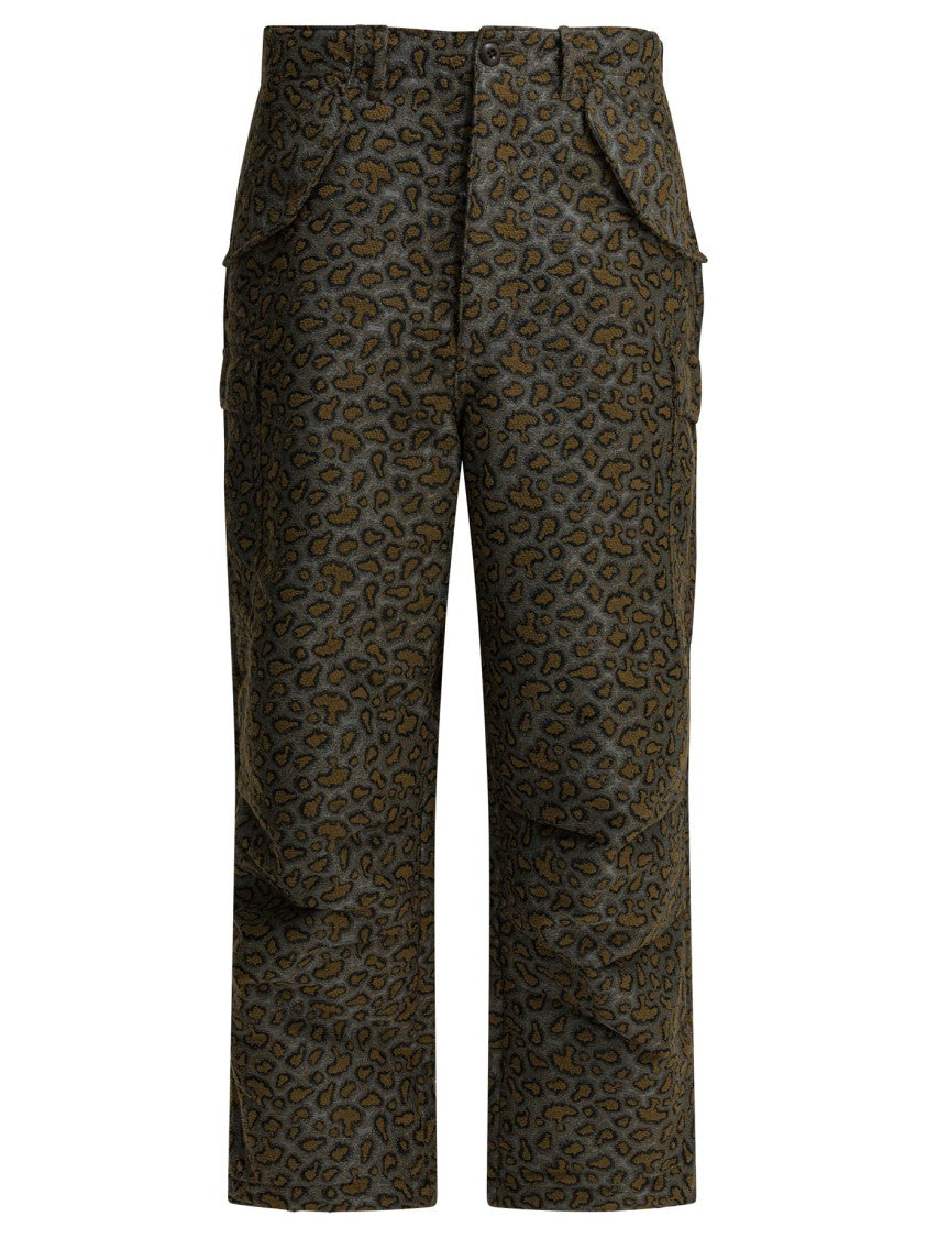 Beams Plus Leopard Print Relaxed Fit Trousers With Utility Flap Pockets