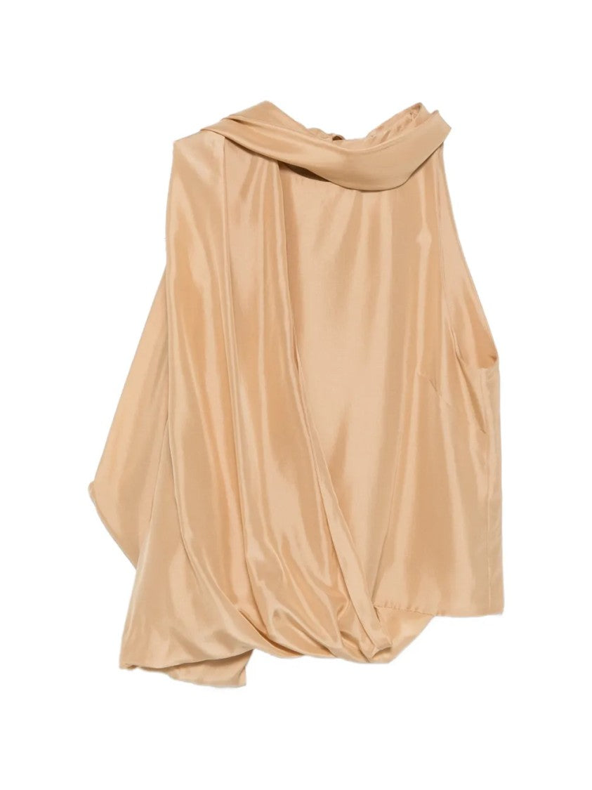 Alberta Ferretti Asymmetrical Satin Top With Draped Cowl Neckline