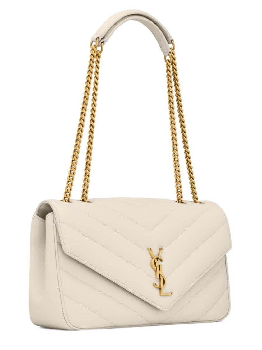 Saint Laurent Chevron Quilted Medium Leather Handbag With Gold-Tone Accents