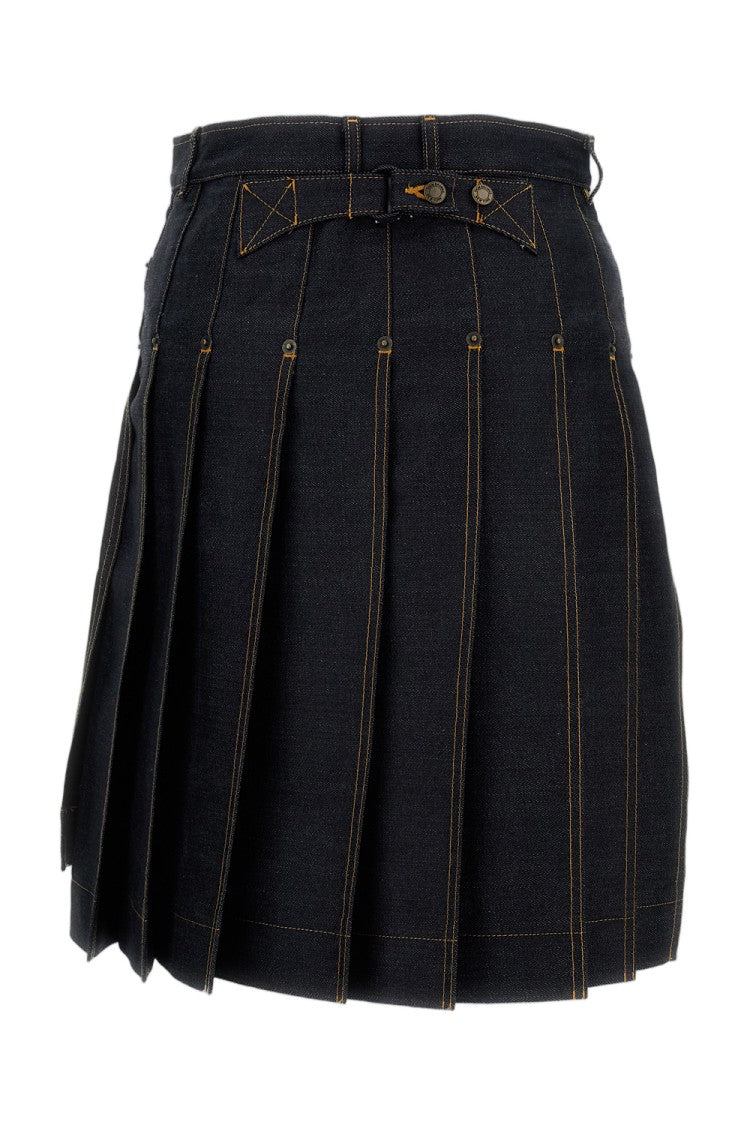 Thom Browne Pleated Skirt In Washed Japanese Selvedge Denim