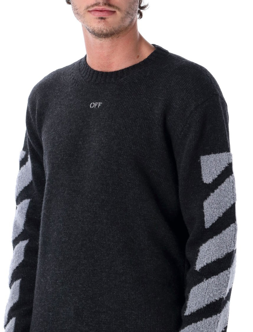 Off-White Diag Fuzzy Knit Brushed Wool-Blend Crewneck Sweater