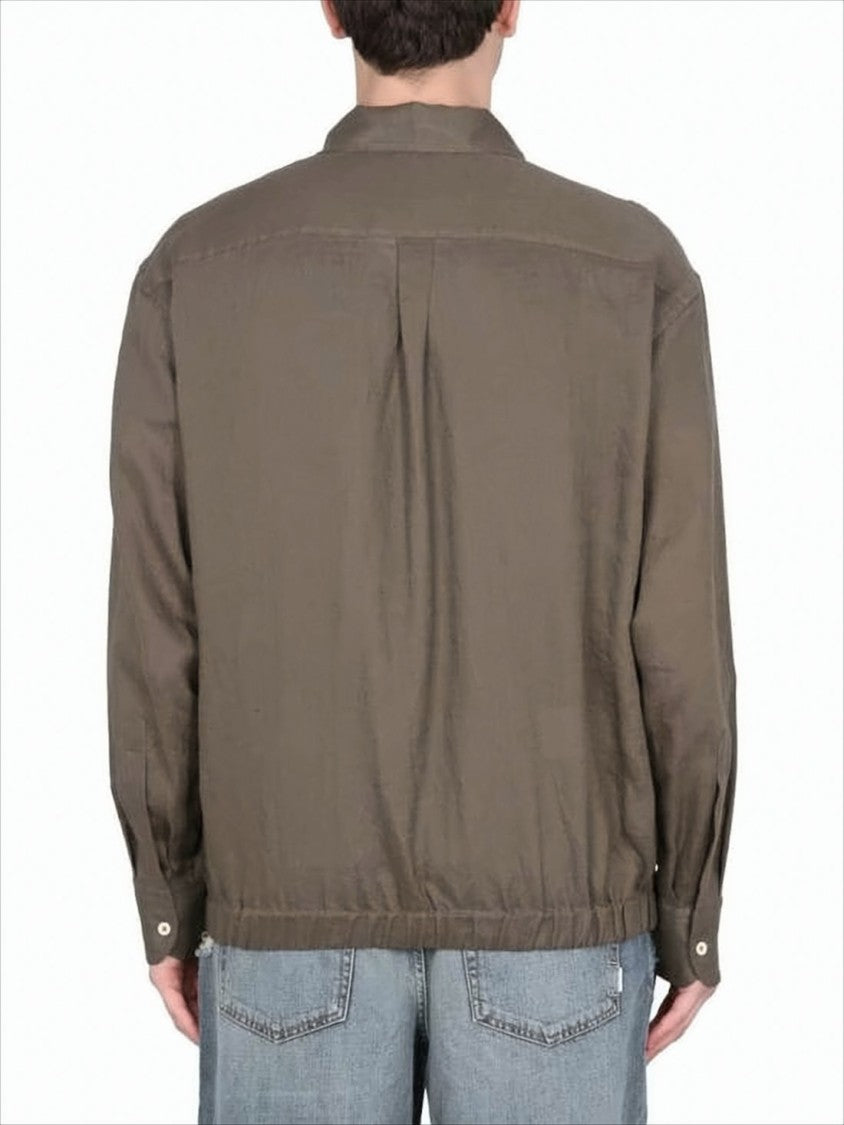 Pt Torino Brown Linen Jacket With Front Zipper