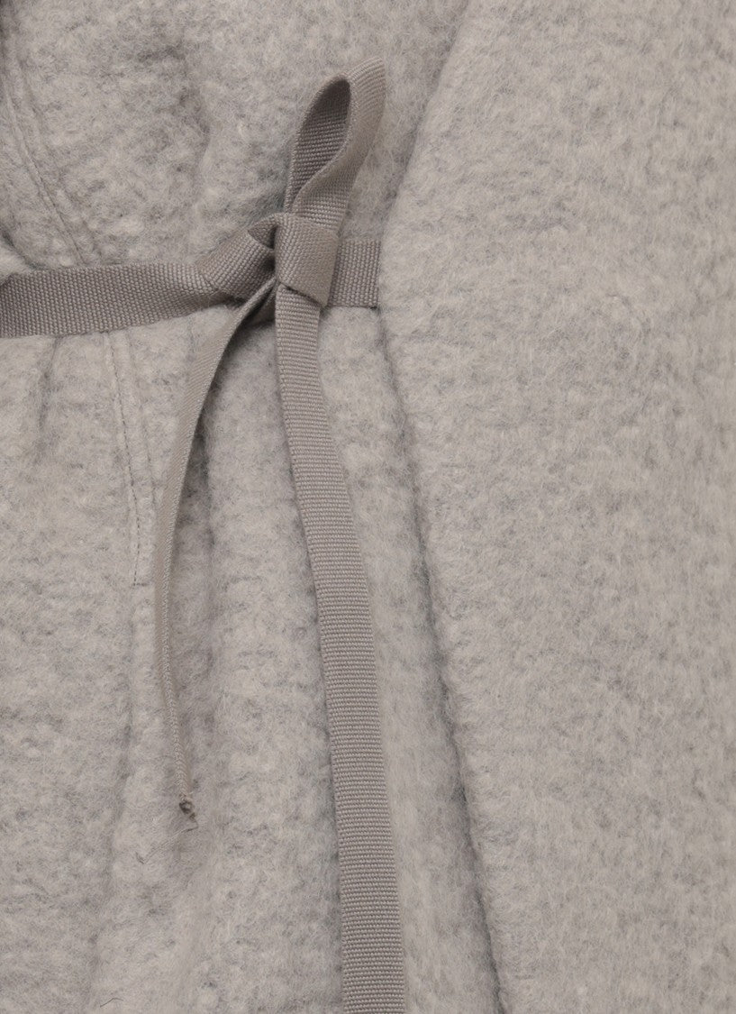 Rick Owens Textured Grey Wrap Coat With Lace Closure