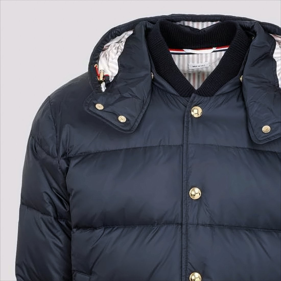 Thom Browne Quilted Padded Jacket With Detachable Hood And Bold Stripes