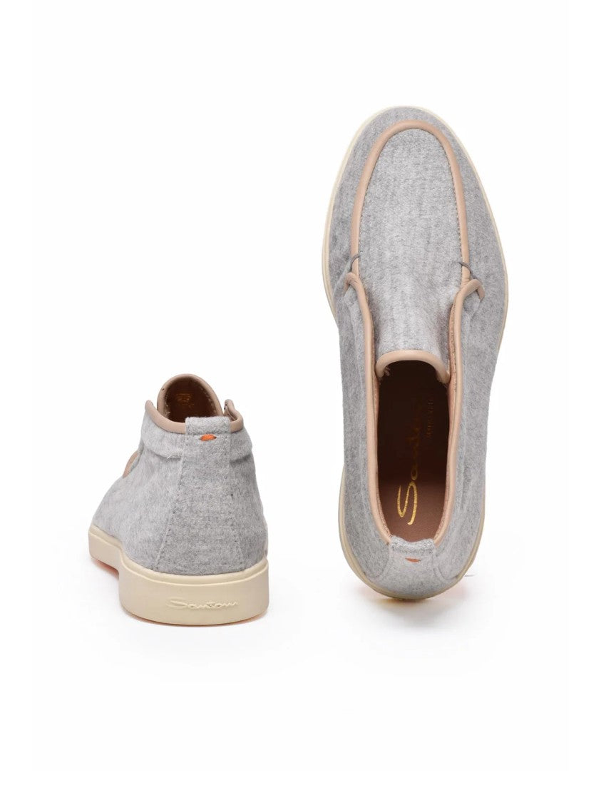 Santoni Light Grey Polyester Cloth Loafers