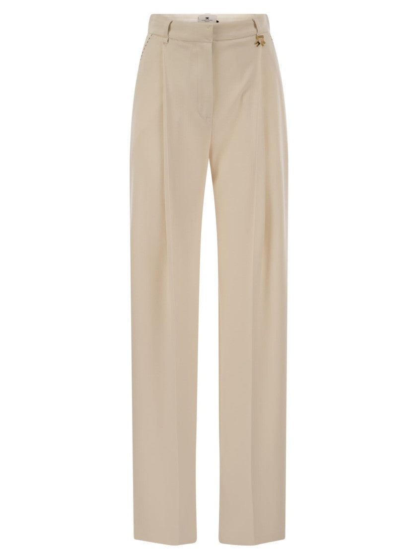 Elisabetta Franchi Crepe Trousers With Contrast Stitching