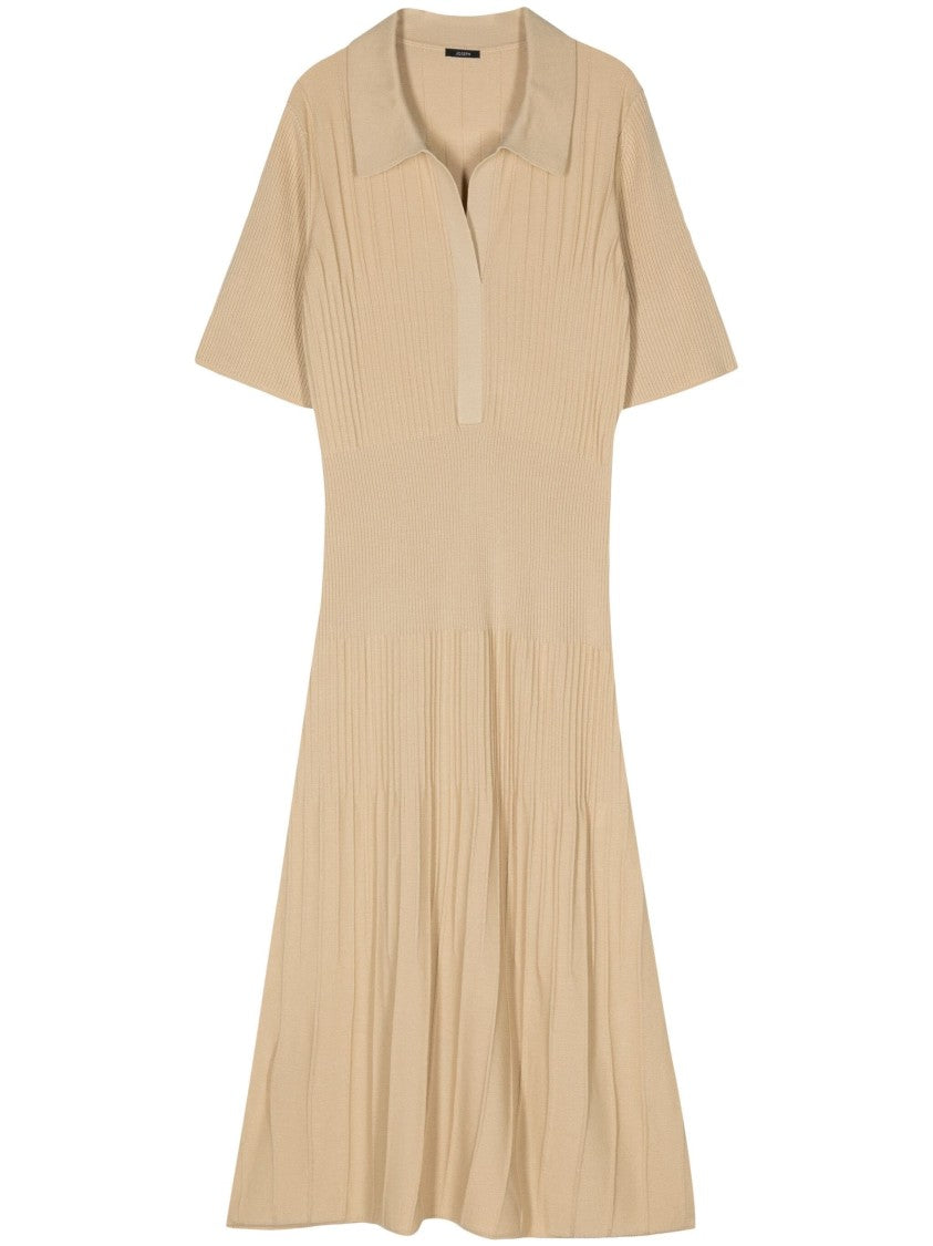 Joseph Beige Fine Rib Merino Wool Maxi Dress