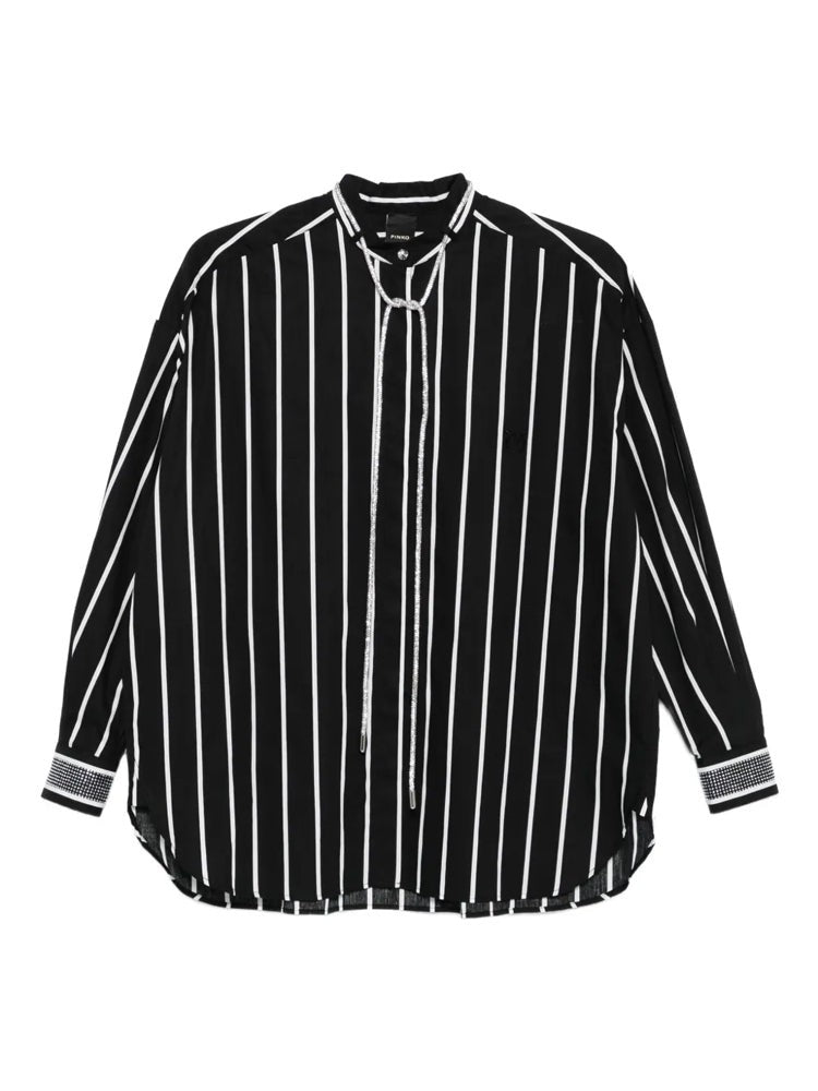 Pinko Multicolour Striped Shiny Laces Cotton Long-Sleeve Shirt