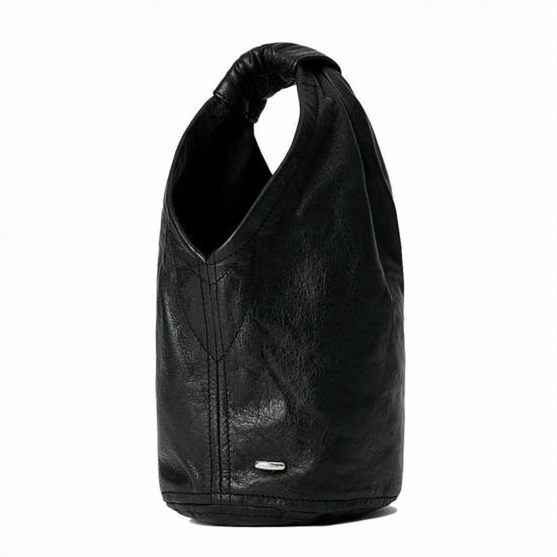 Our Legacy Cylindrical Black Leather Bag With Gathered Handle