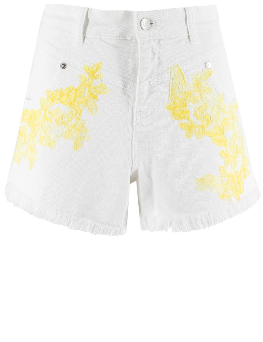 Ermanno Firenze Cotton Shorts With Floral Lace Appliqués