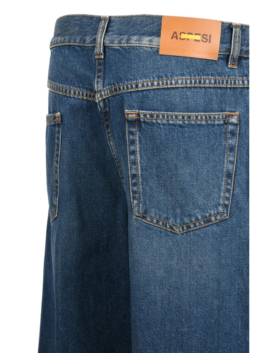 Aspesi Blue Wide-Leg Rigid Cotton Jeans