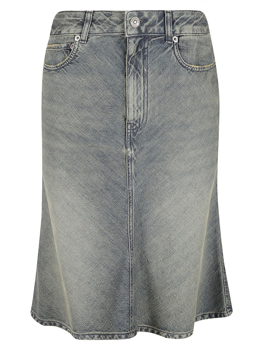 Balenciaga Mid-Rise Cotton Denim Skirt With Godet Bottom