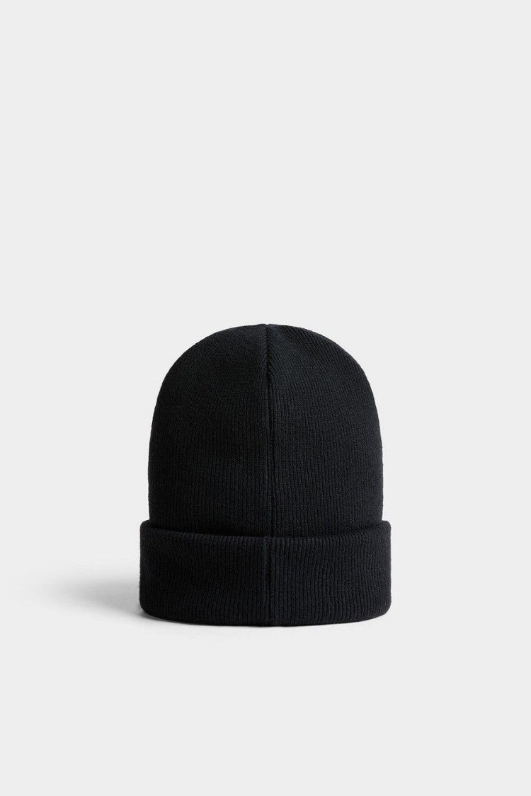 Dsquared2 Black Tonal Embossed Logo Folded Cuff Wool Beanie