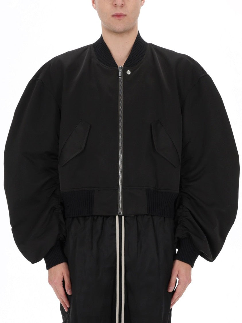 Rick Owens Neutrals Bucket Flight Voluminous Ruched Bomber Jacket