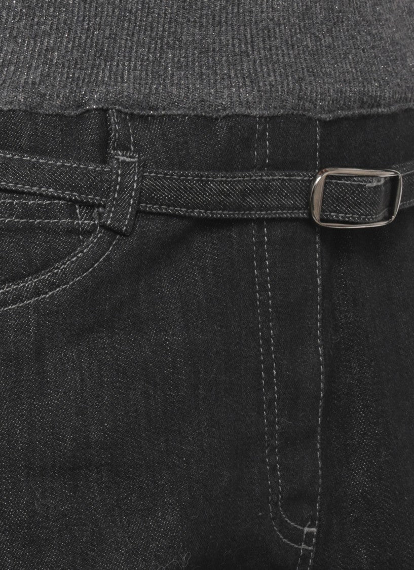 Panicale Black Belted Elastic Waist Cotton Chino Pants Pants