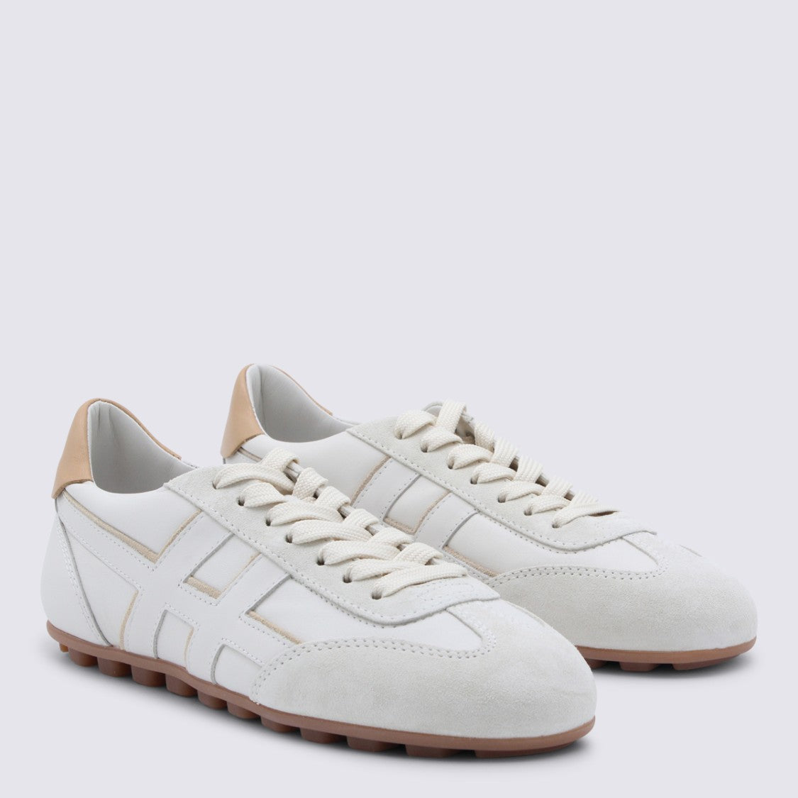 Hogan White And Beige Low-Profile Sneakers