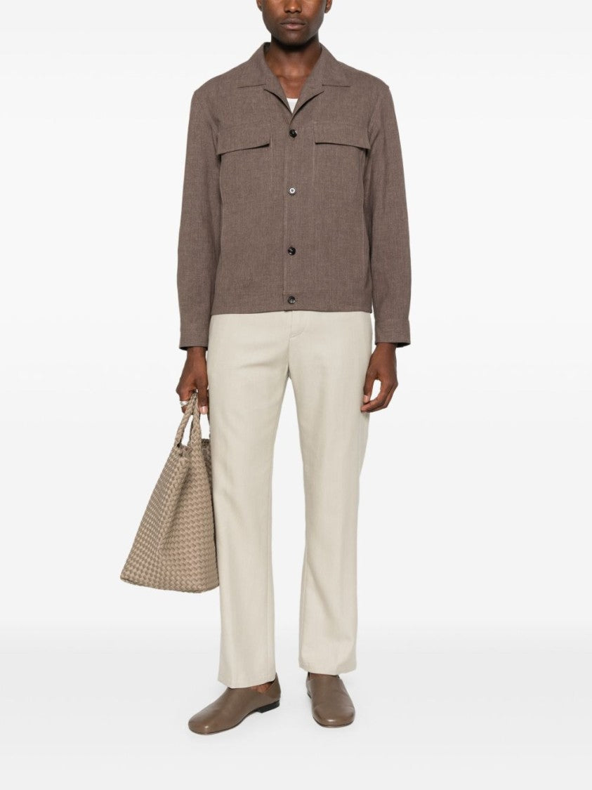 Zegna Brown Linen Shirt With Front Button Fastening