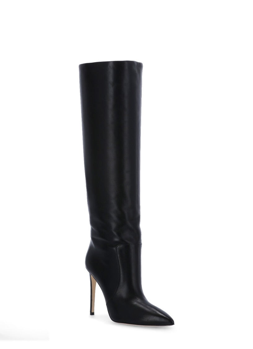 Paris Texas Arrow Toe Stiletto Boots In Black Leather