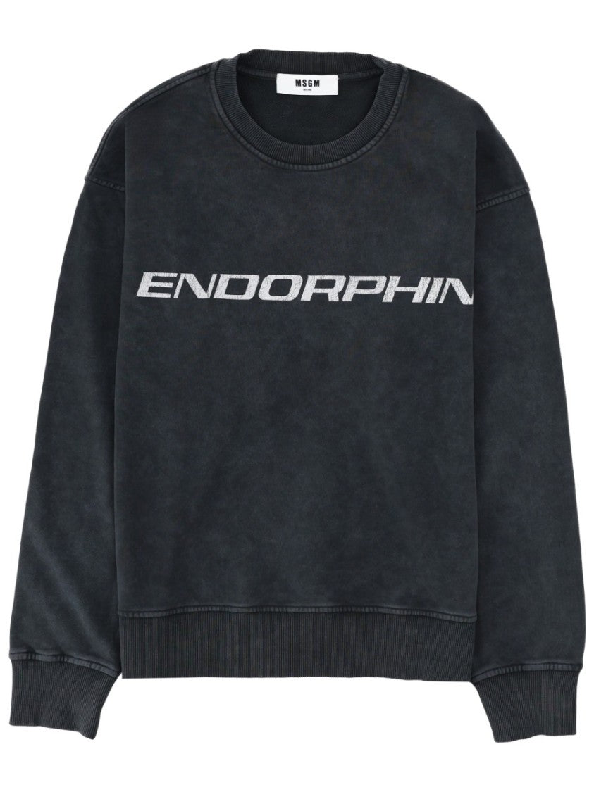 Msgm Washed Black Endorphin Text Cotton Sweatshirt