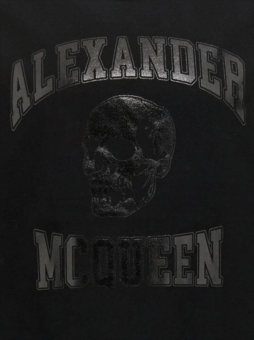 Alexander Mcqueen Short-Sleeved Cotton T-Shirt With Embossed Skull Design