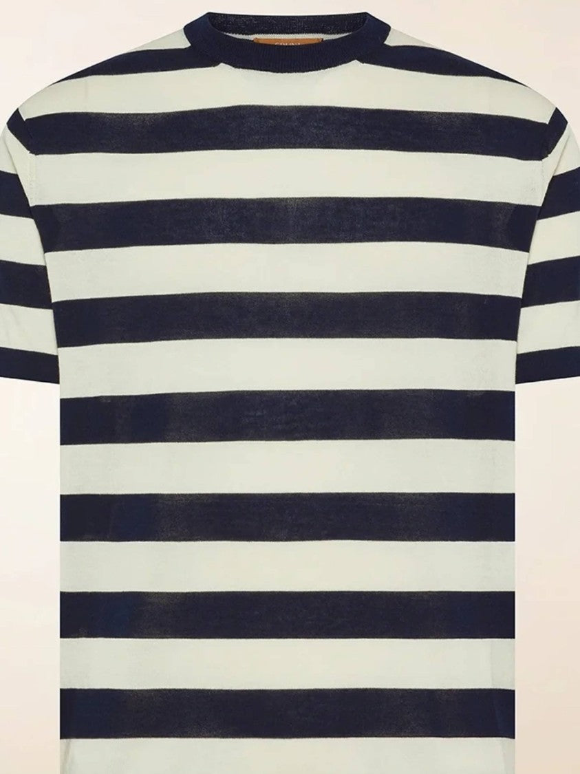 Cruna Navy/Off-White Horizontal Stripe Crew Neck T-Shirt