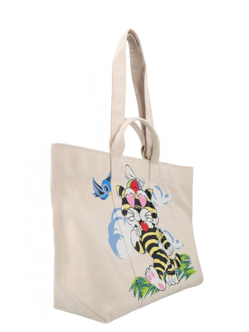 Kenzo Natural Beige Cartoon Cotton Large Tote Bag