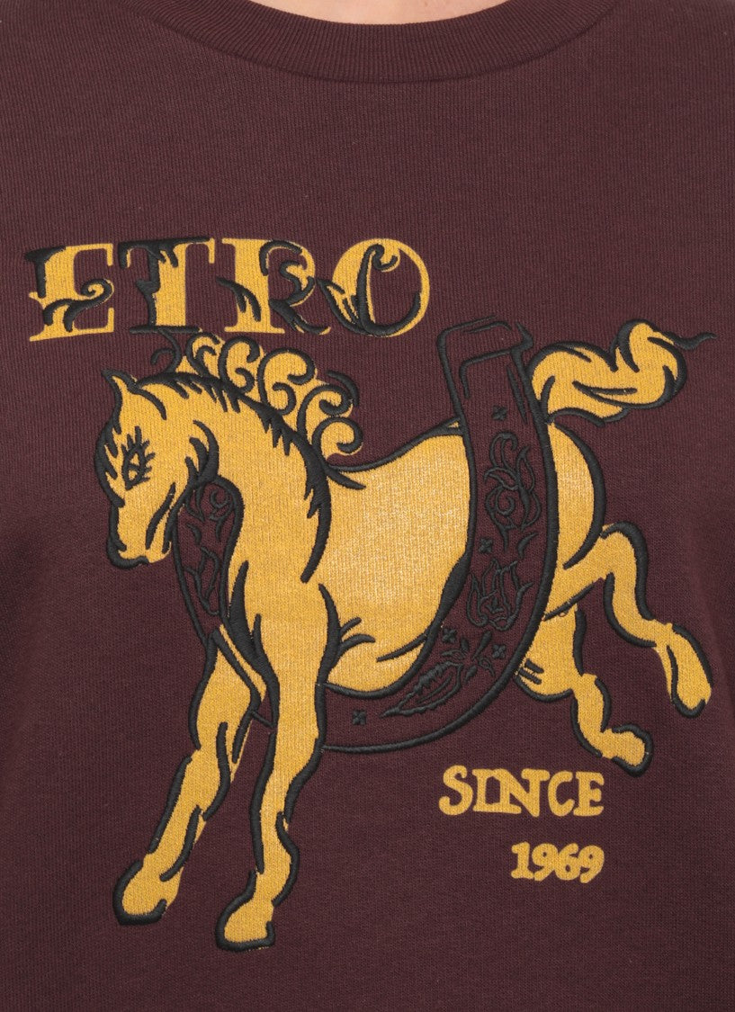 Etro Bordeaux Cotton Sweatshirt With Contrasting Logo Print
