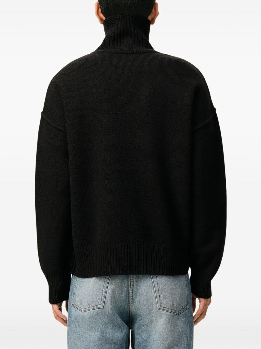 Ami Paris High Ribbed Turtleneck Sweater With Distinctive Heart Emblem