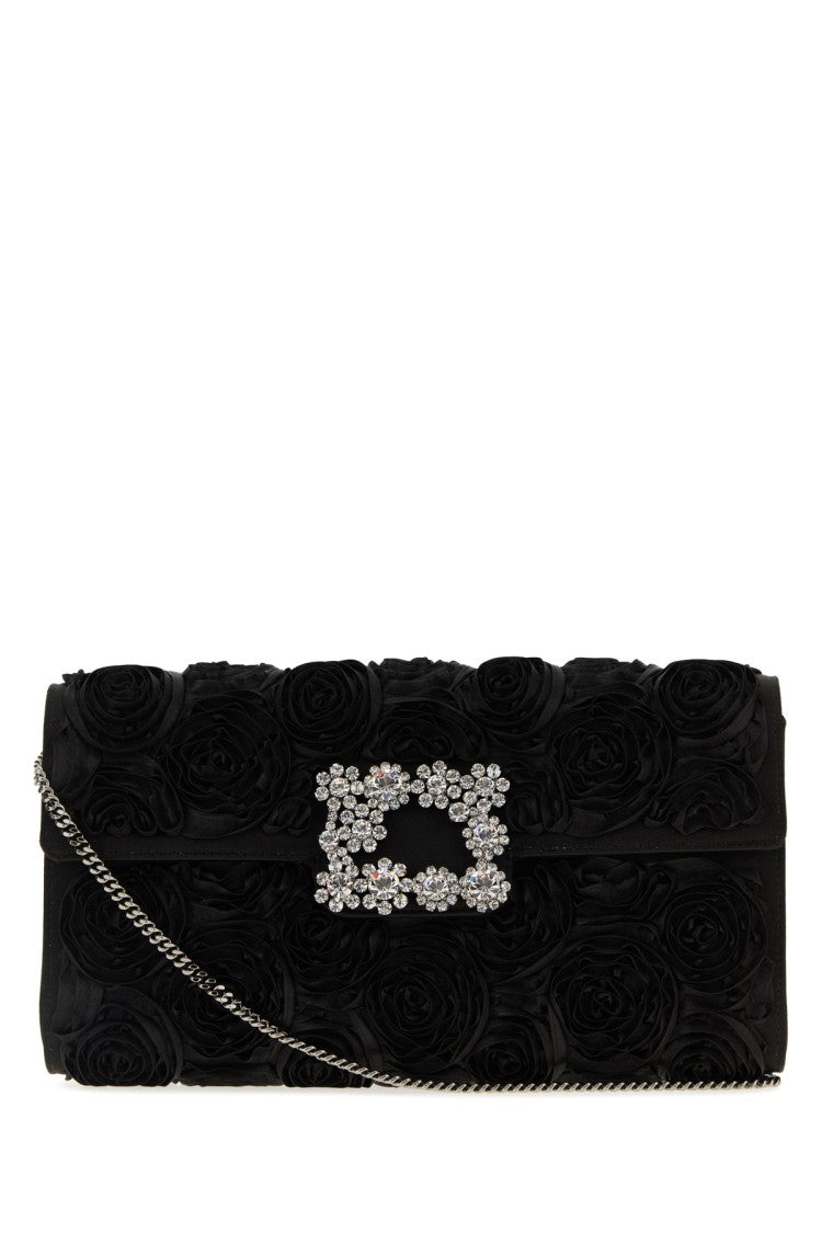 Roger Vivier Textured Floral Pattern Clutch With Crystal Buckle