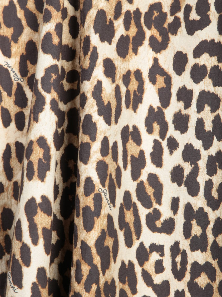 Ganni Leopard Print Midi Dress With Short Sleeves