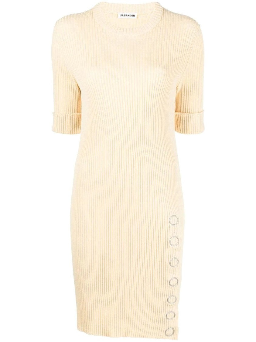 Jil Sander Ribbed Knit Midi Dress With Circular Button Accents