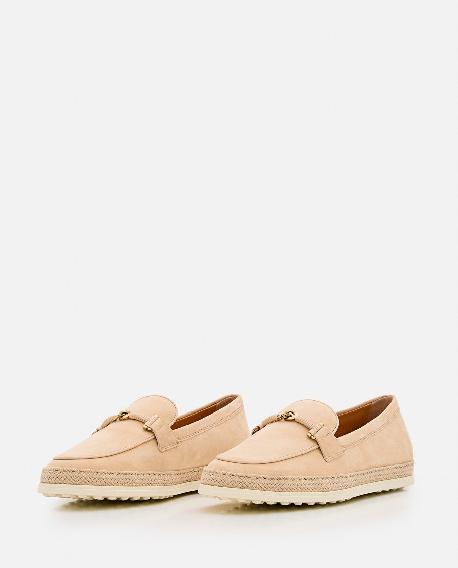 Tod's Leather And Raffia Moccasins With Signature Grommets