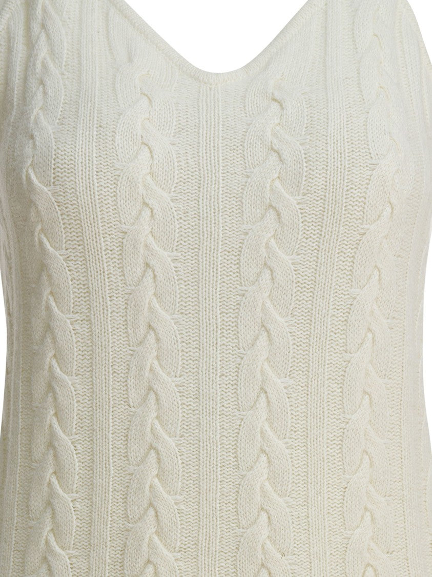 Thelaurent V-Neck Midi Dress With Cable Knit Pattern
