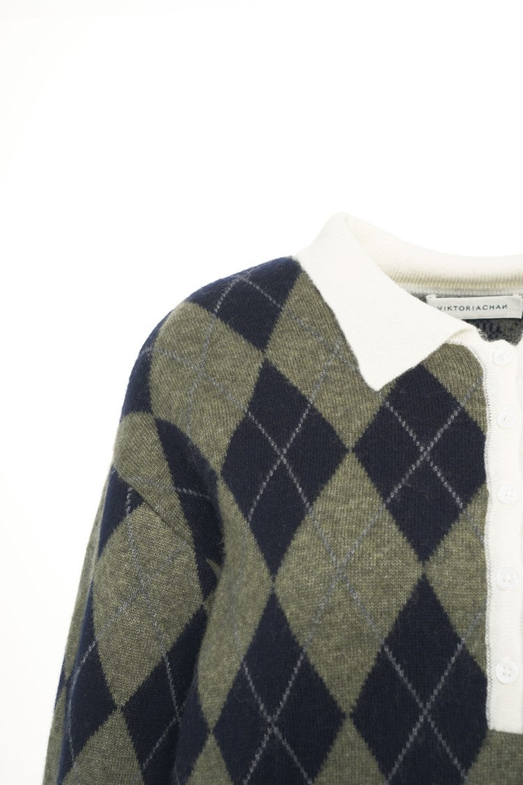 Viktoria Chan Argyle Pattern Knitwear With Buttoned Placket And Textured Fabric