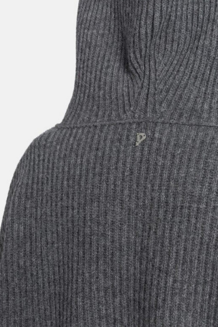 Dondup Grey Chunky Ribbed Hooded Wool Cardigan