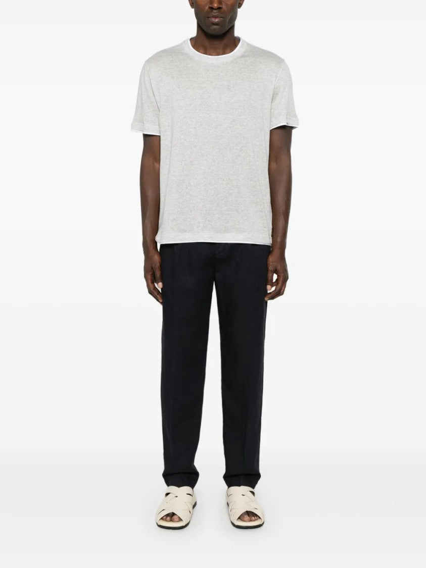 Eleventy Navy Blue Linen Trousers