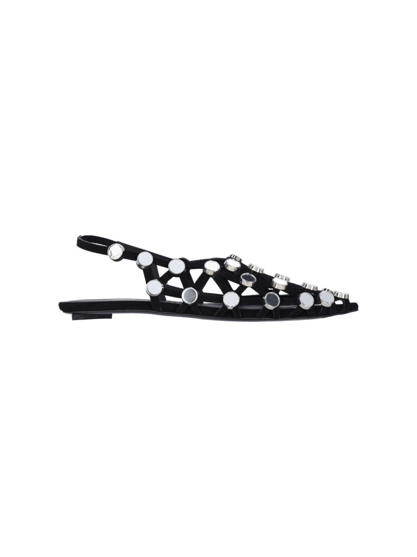 The Attico "Grid" Slingback Ballerinas With Studs – Black