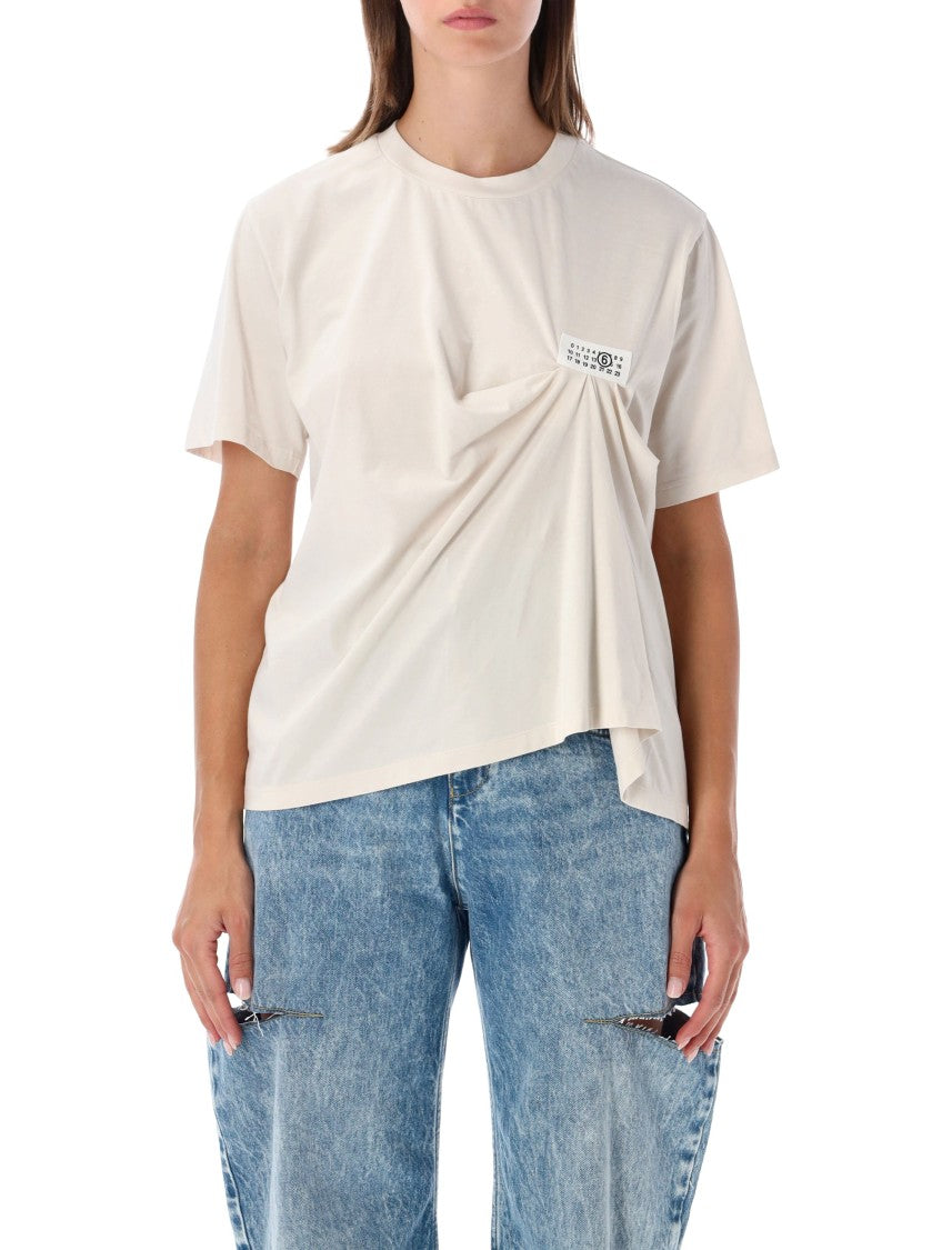 Mm6 By Maison Margiela Asymmetrical Draped Front Cotton Jersey T-Shirt With Numeric Label