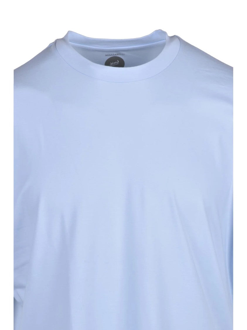 Mazzarelli Light Blue Cotton Stretch T-Shirt With Classic Crew Neck