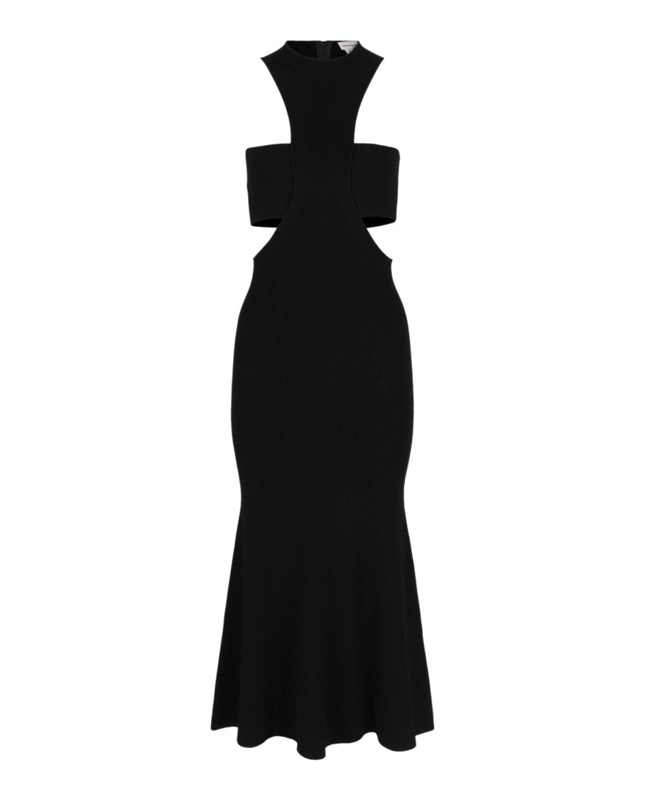 Alexander Mcqueen Slashed Midi Dress With Front Cutouts And Flared Hem