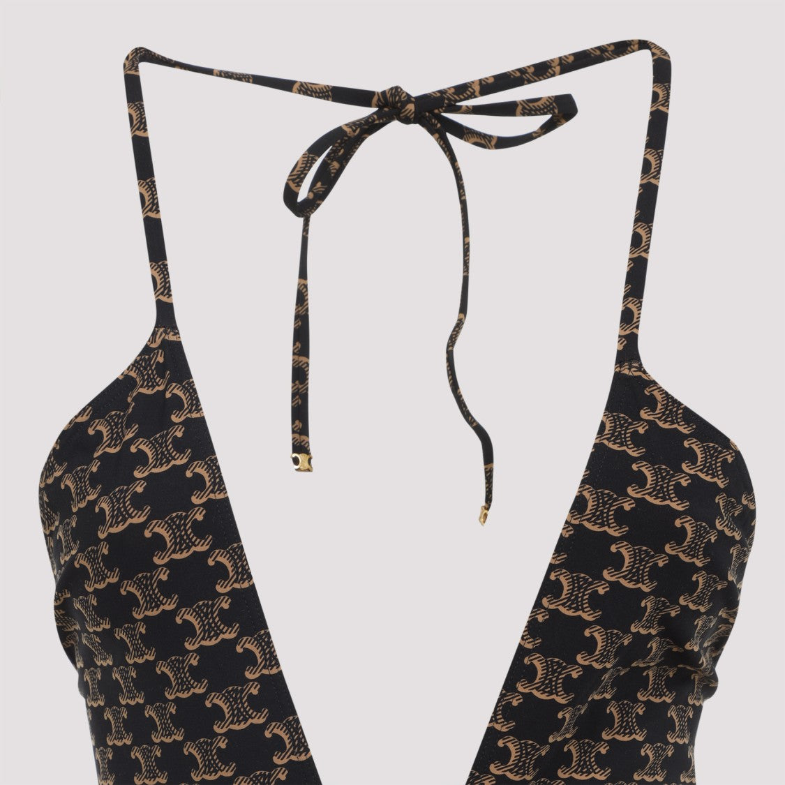 Celine Monogram Deep V-Neck One-Piece Swimsuit