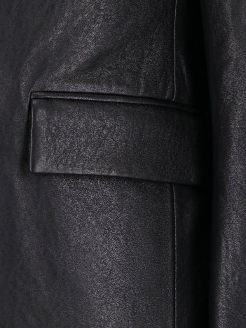 Tonywack Black Lapel Flap Pockets Structured Leather Jacket