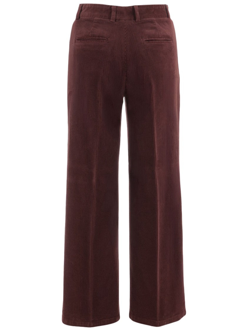 Ql2 Wide-Leg Bordeaux Corduroy Pants With Belt Loops And Pockets