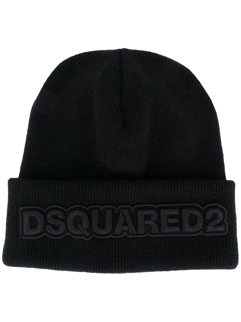 Dsquared2 Classic Black Knit Beanie With Logo Emblem